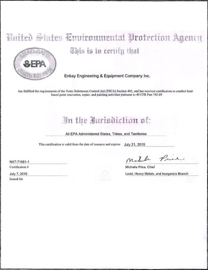 US Environment Protection Certified Firm